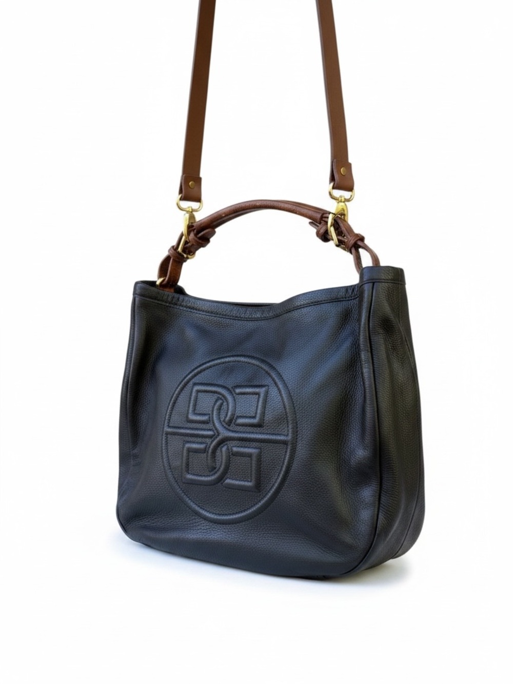 Bolvaint René Noir Motif Bag in black pebbled leather